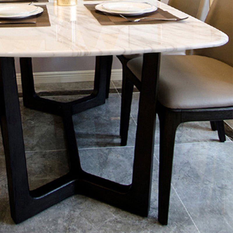 Modern Rectangular Stone Top White Dining Table with Ash Black Trestle Base