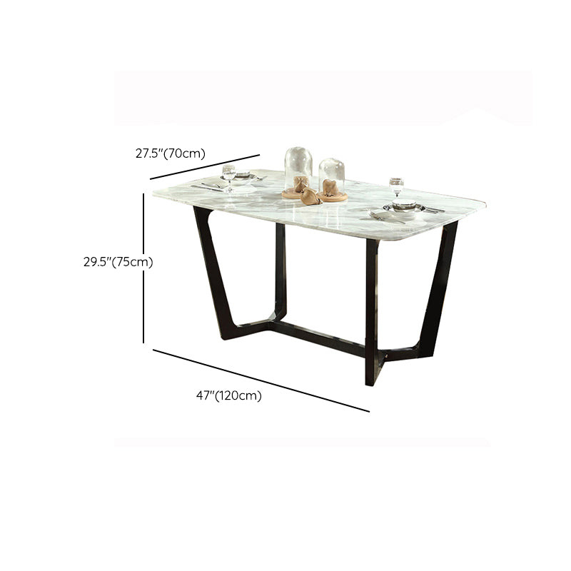 Modern Rectangular Stone Top White Dining Table with Ash Black Trestle Base