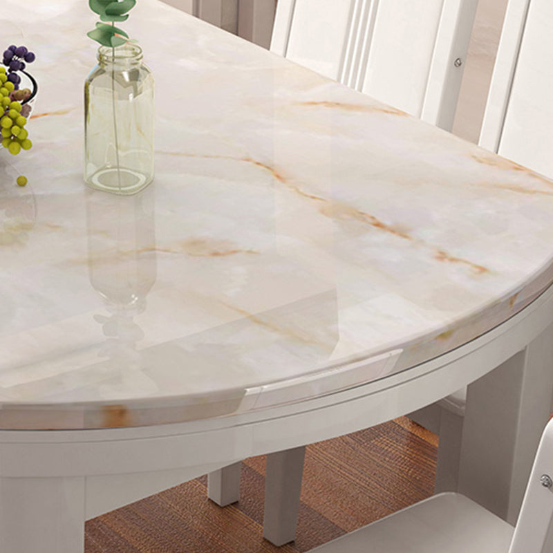 Modern Round White Stone Top Retractable Dining Table with 4 Rubberwood Legs