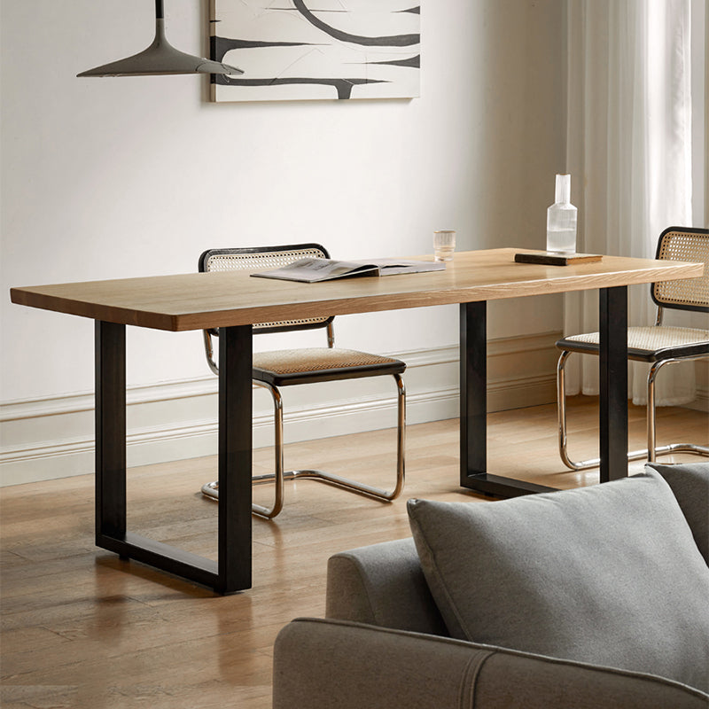 Industrial Rectangular Oak Brown Solid Wood Dining Table with Sled