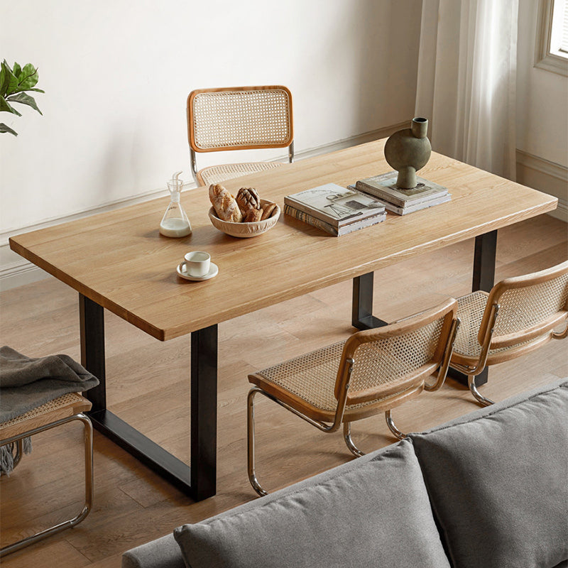 Industrial Rectangular Oak Brown Solid Wood Dining Table with Sled