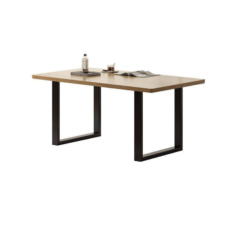 Industrial Rectangular Oak Brown Solid Wood Dining Table with Sled