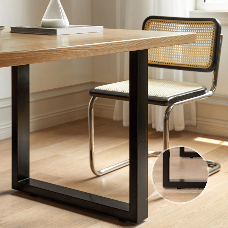 Industrial Rectangular Oak Brown Solid Wood Dining Table with Sled