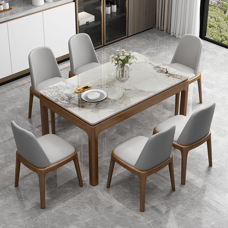 Modern Rectangular Grey Stone Top Dining Table with 4 Rubberwood Legs