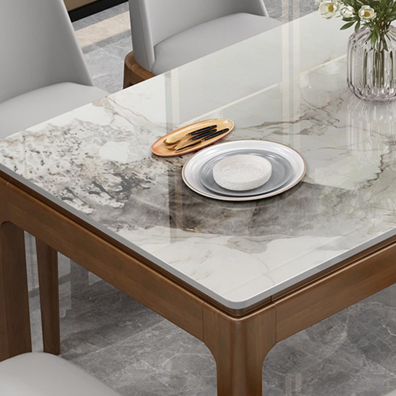 Modern Rectangular Grey Stone Top Dining Table with 4 Rubberwood Legs