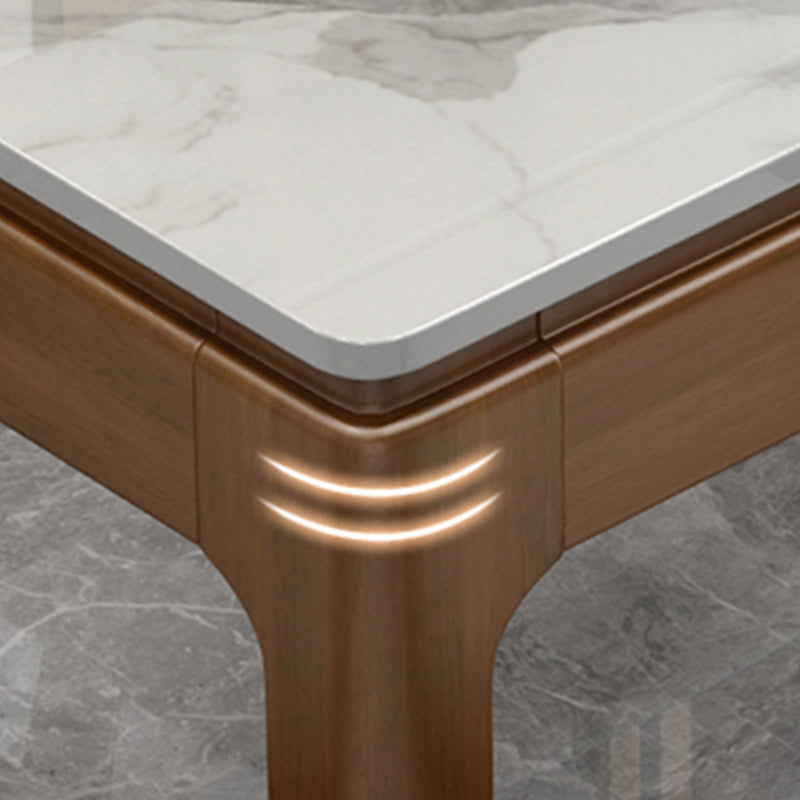 Modern Rectangular Grey Stone Top Dining Table with 4 Rubberwood Legs