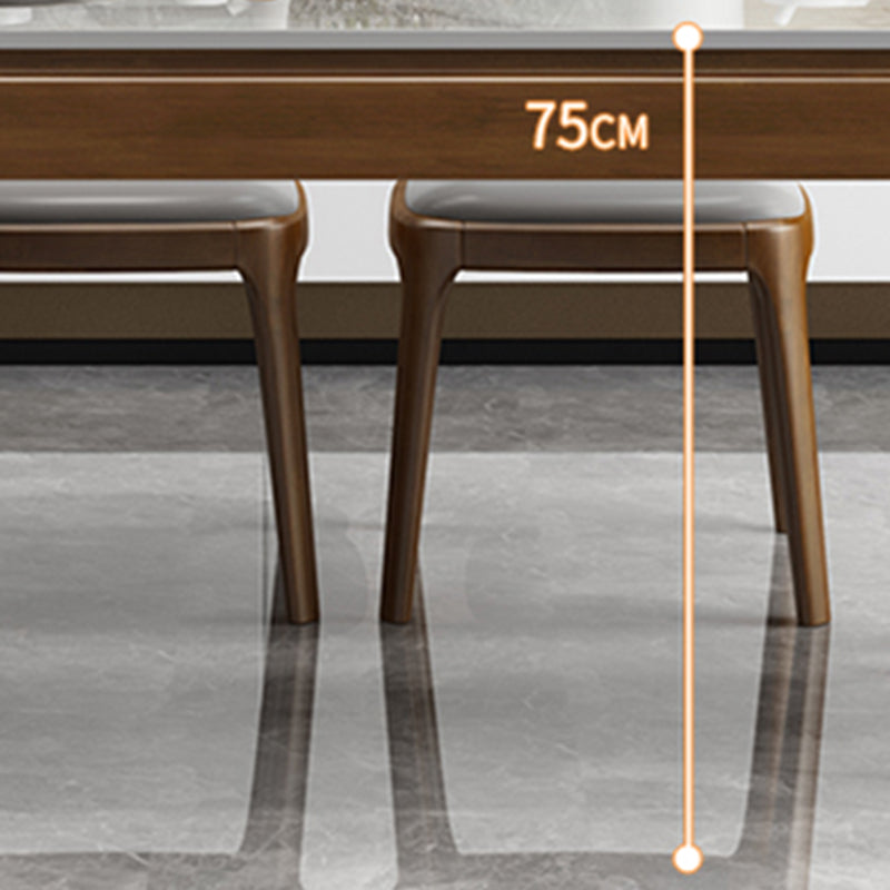 Modern Rectangular Grey Stone Top Dining Table with 4 Rubberwood Legs