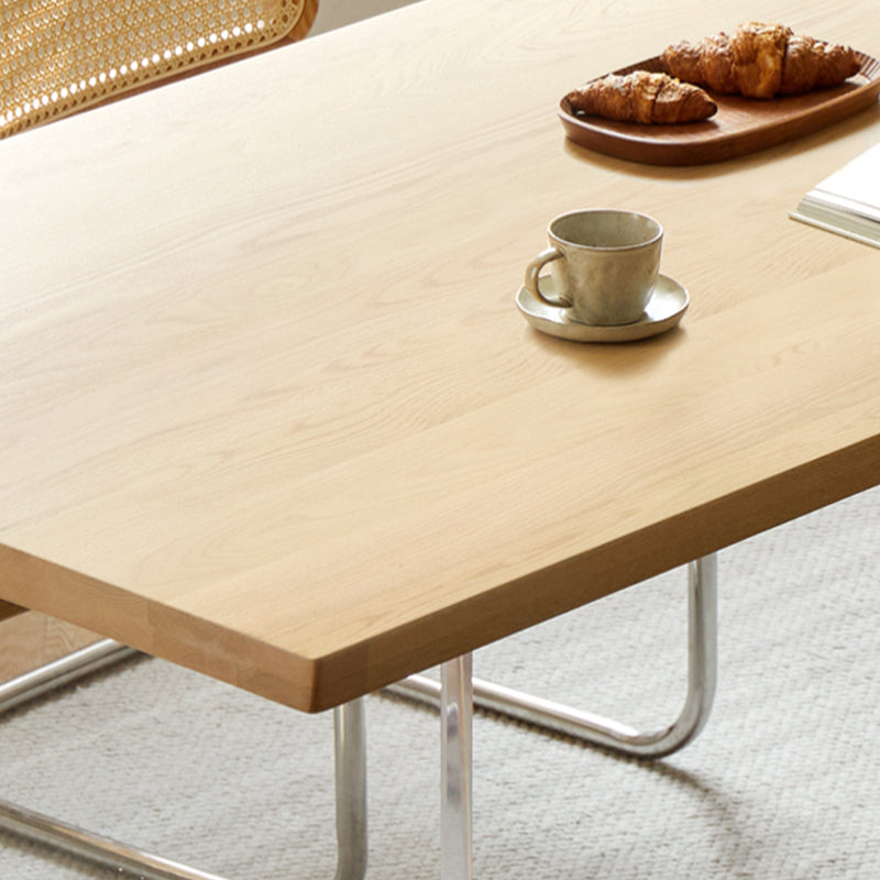 Contemporary Rectangular Oak Brown Solid Wood Dining Table Double Pedestal