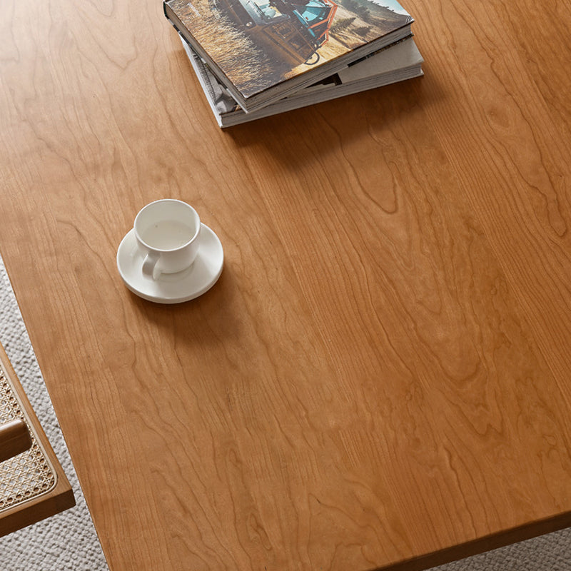 Contemporary Rectangular Oak Brown Solid Wood Dining Table Double Pedestal