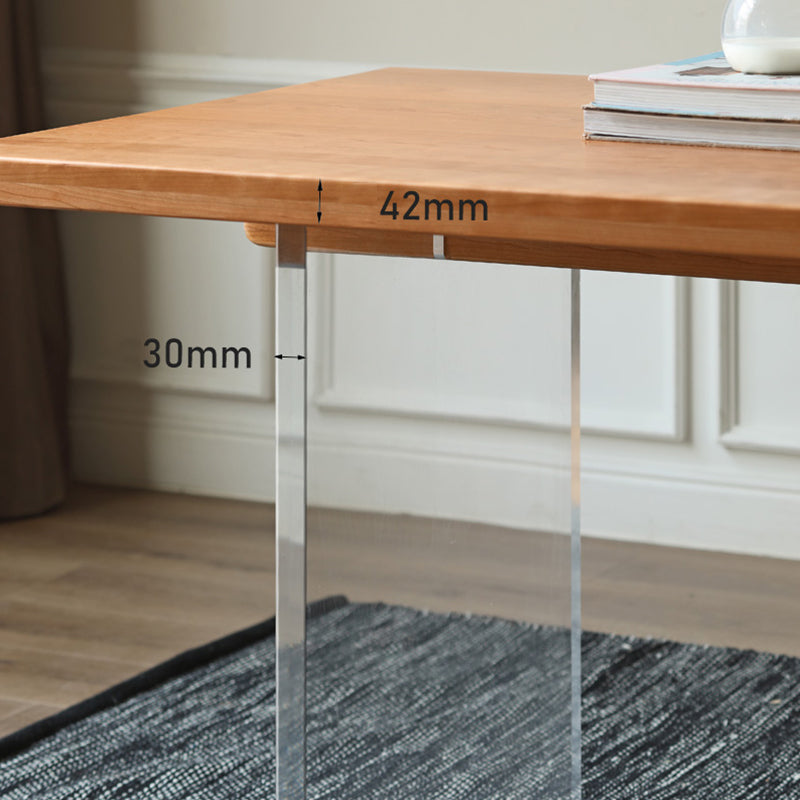 Contemporary Rectangular Oak Brown Solid Wood Dining Table Double Pedestal