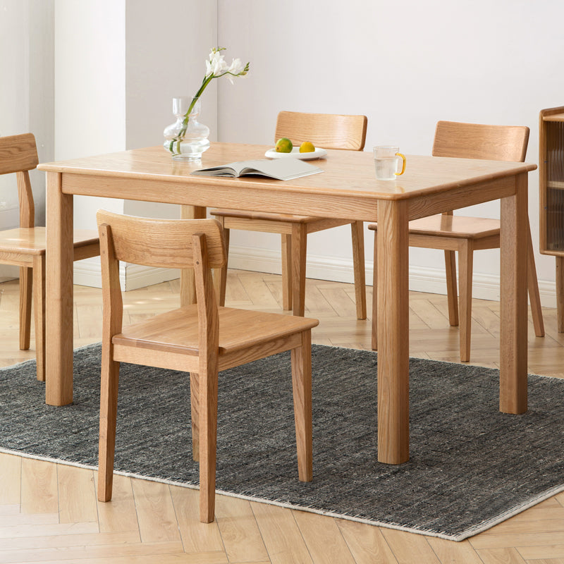 Modern Rectangular Oak Natural Tabletop Dining Table with 4 Solid Wood Legs