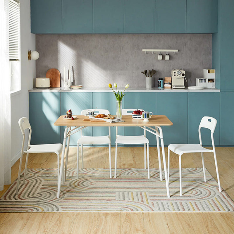 Contemporary Rectangular Wooden Dining Table with Steel Legs for 4 People