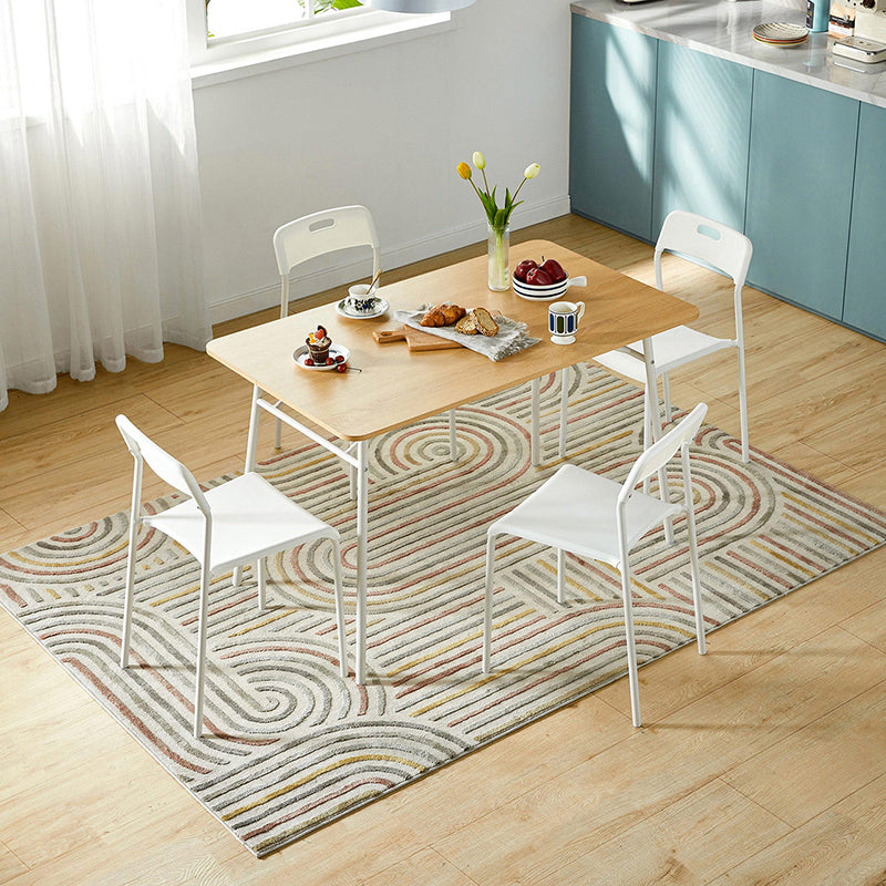 Contemporary Rectangular Wooden Dining Table with Steel Legs for 4 People