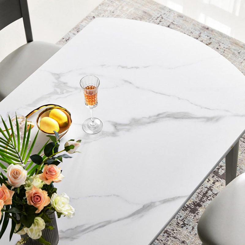 Contemporary White Round Stone Dining Table with Solid Wood Legs
