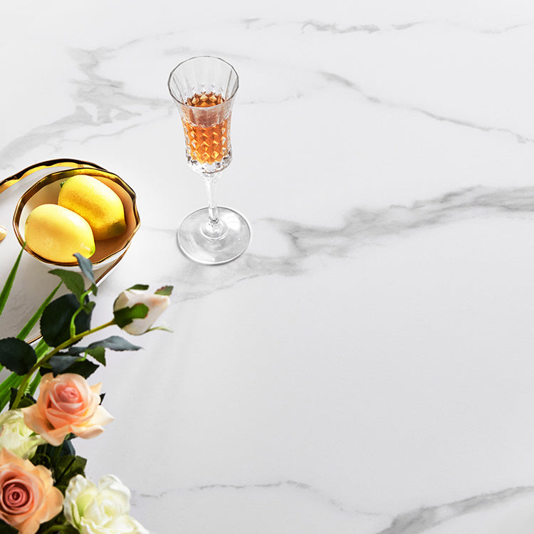 Contemporary White Round Stone Dining Table with Solid Wood Legs