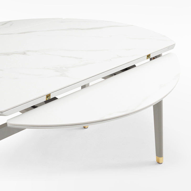 Contemporary White Round Stone Dining Table with Solid Wood Legs