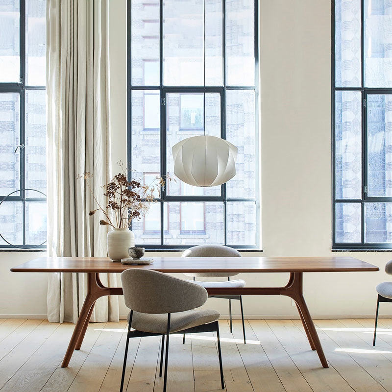 Modern Rectangular Walnut Brown Dining Table with 4 Solid Wood Legs