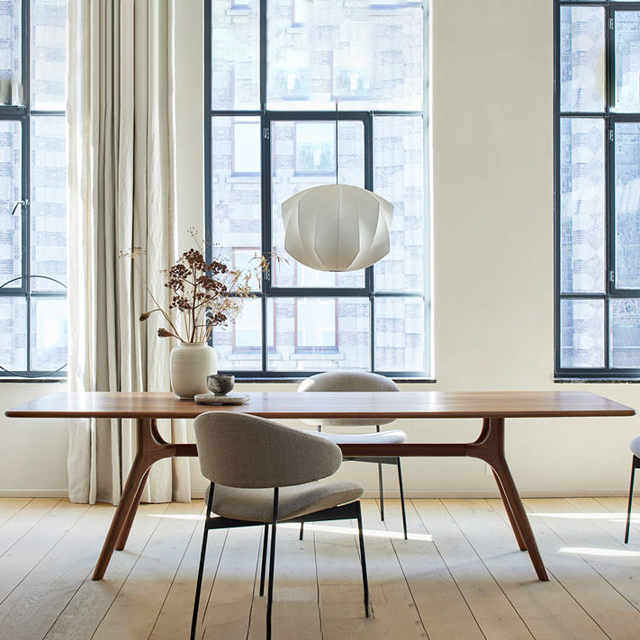 Modern Rectangular Walnut Brown Dining Table with 4 Solid Wood Legs