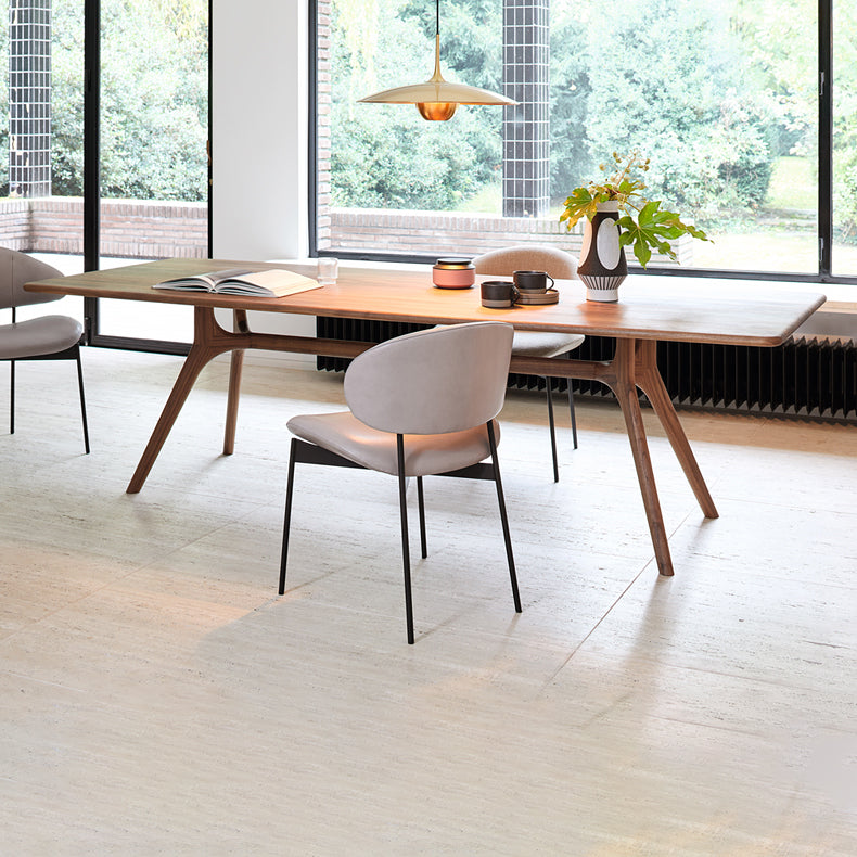 Modern Rectangular Walnut Brown Dining Table with 4 Solid Wood Legs