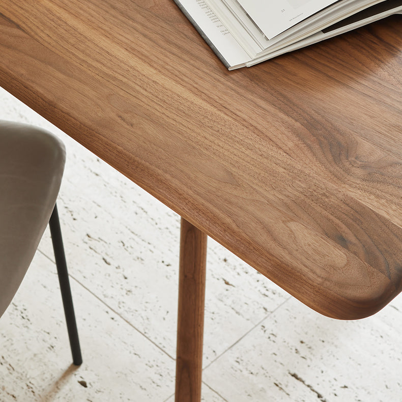 Modern Rectangular Walnut Brown Dining Table with 4 Solid Wood Legs