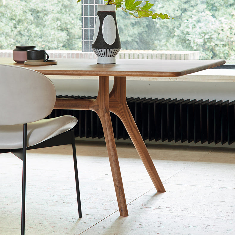 Modern Rectangular Walnut Brown Dining Table with 4 Solid Wood Legs