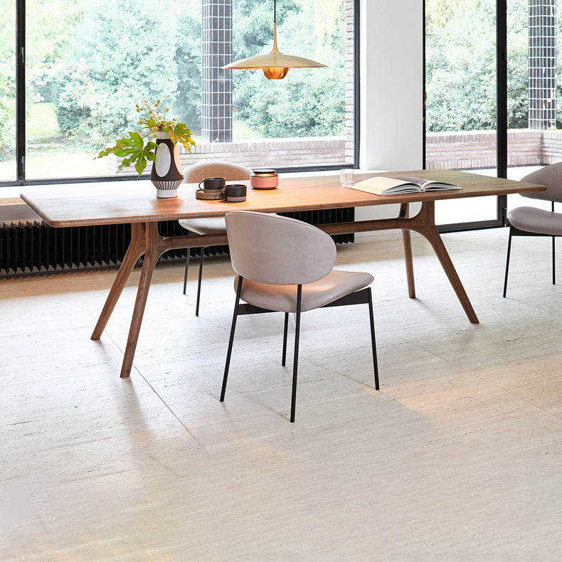 Modern Rectangular Walnut Brown Dining Table with 4 Solid Wood Legs