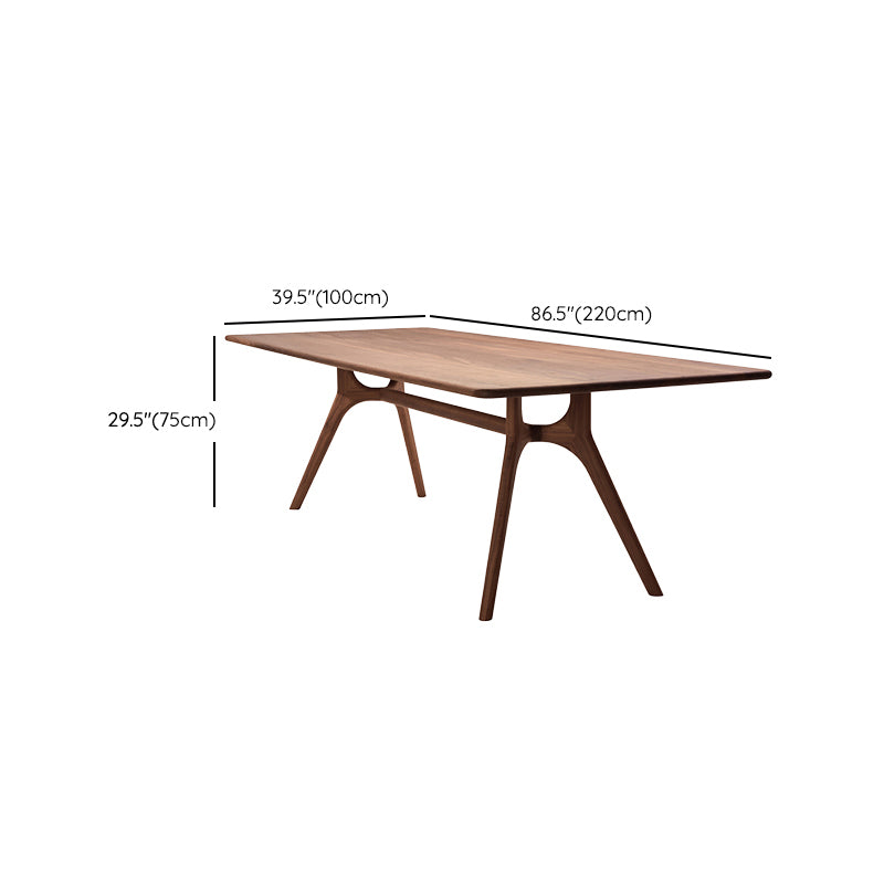 Modern Rectangular Walnut Brown Dining Table with 4 Solid Wood Legs