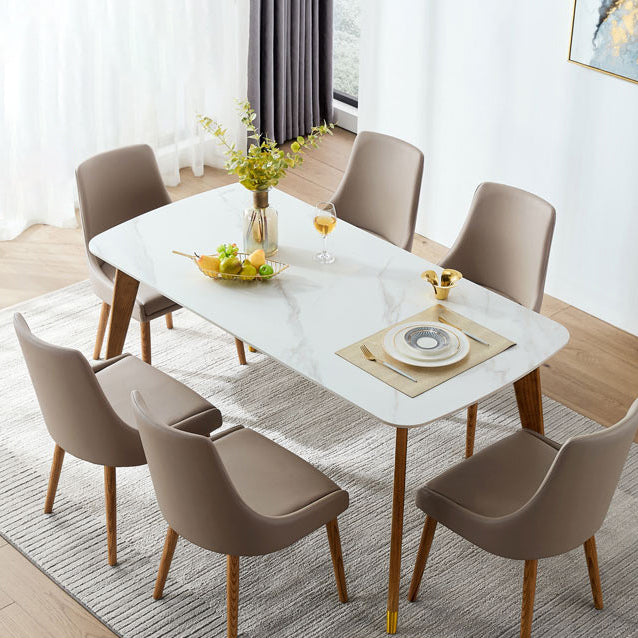 White Contemporary Rectangular Stone Dining Table with 4 Foot