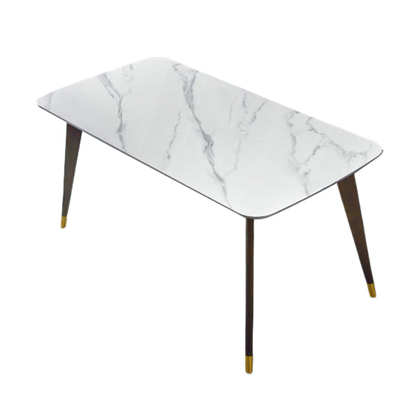 White Contemporary Rectangular Stone Dining Table with 4 Foot