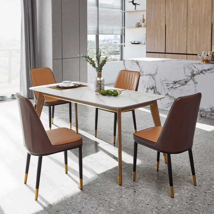 White Contemporary Rectangular Stone Dining Table with 4 Foot