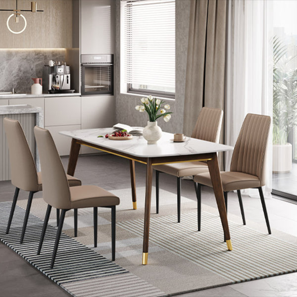 White Contemporary Rectangular Stone Dining Table with 4 Foot