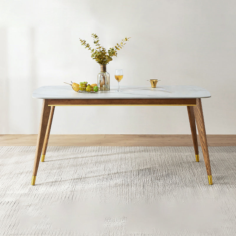 White Contemporary Rectangular Stone Dining Table with 4 Foot