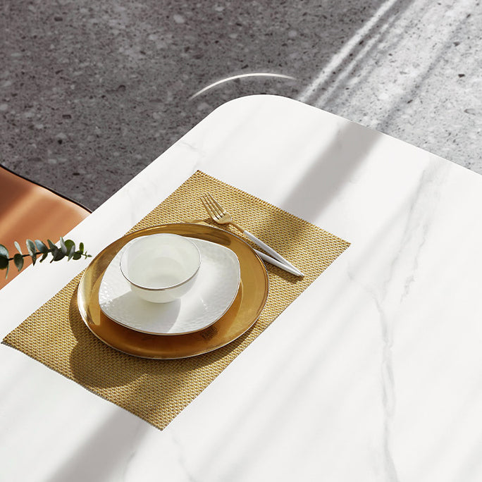 White Contemporary Rectangular Stone Dining Table with 4 Foot