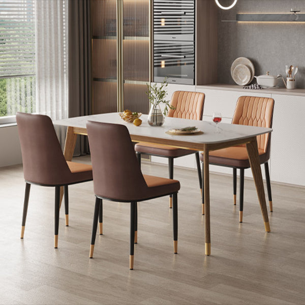 White Contemporary Rectangular Stone Dining Table with 4 Foot