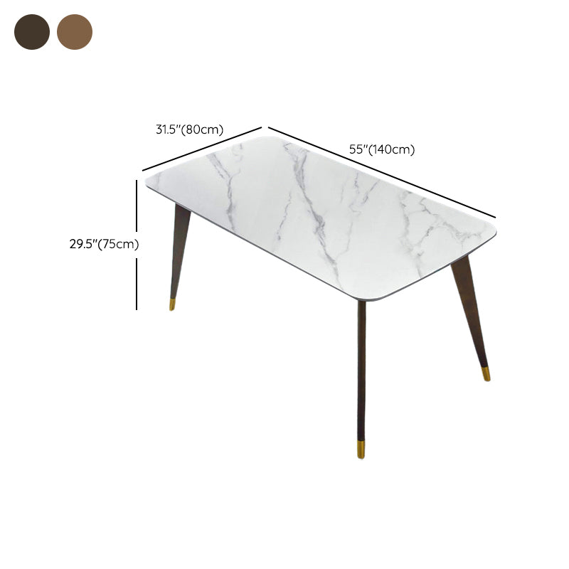 White Contemporary Rectangular Stone Dining Table with 4 Foot