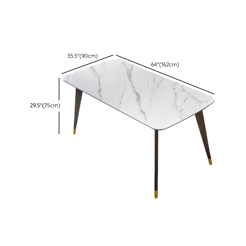 White Contemporary Rectangular Stone Dining Table with 4 Foot