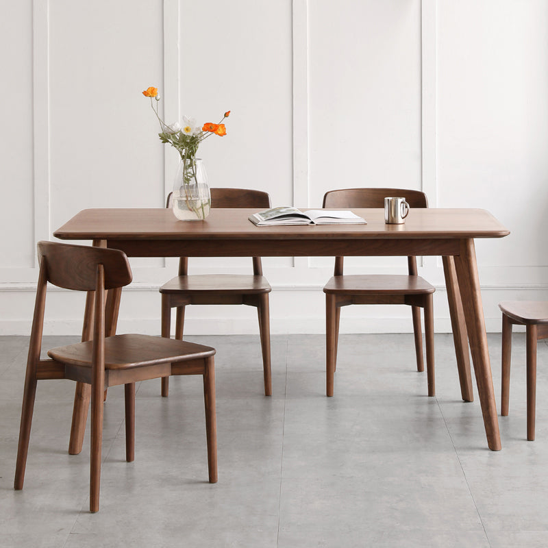 Modern Brown Rectangular Walnut Top Dining Table with 4 Solid Wood Legs
