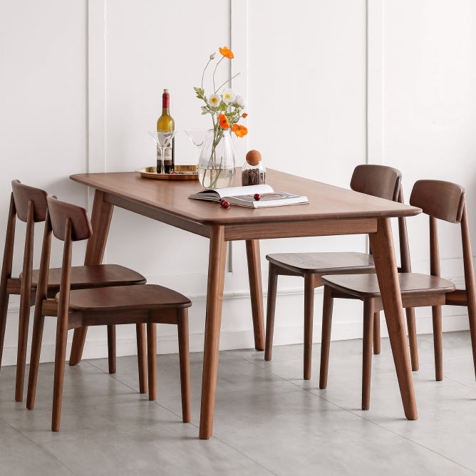 Modern Brown Rectangular Walnut Top Dining Table with 4 Solid Wood Legs