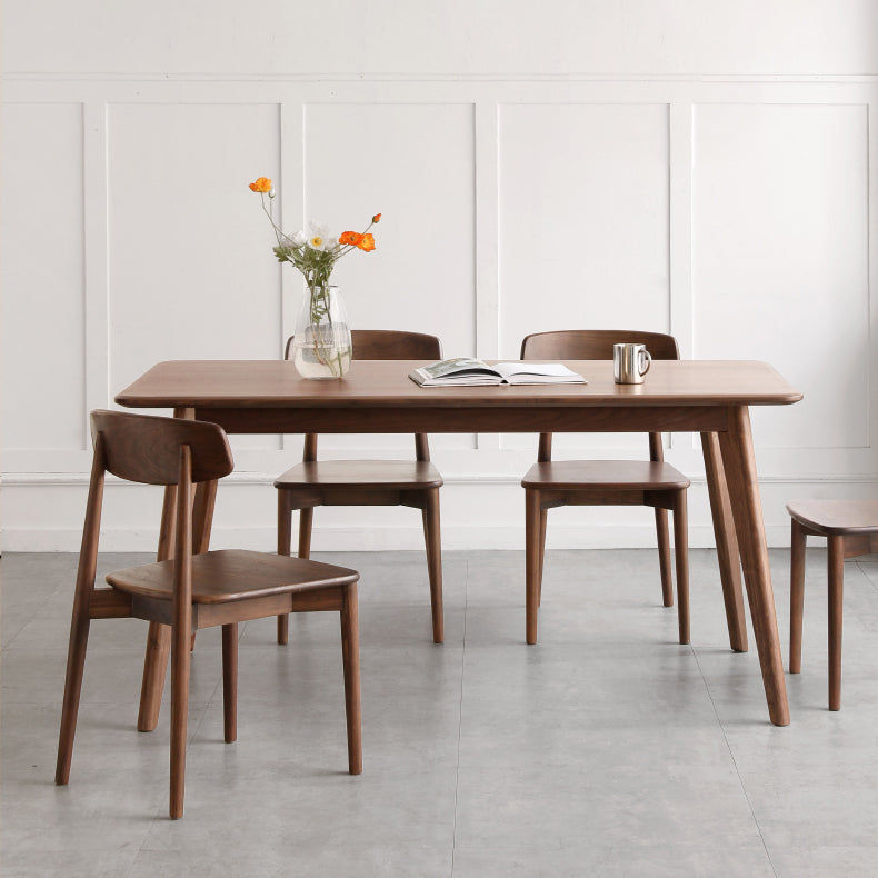 Modern Brown Rectangular Walnut Top Dining Table with 4 Solid Wood Legs