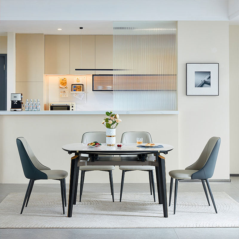 White Contemporary Round Stone Dining Table with Double Drop Leaf