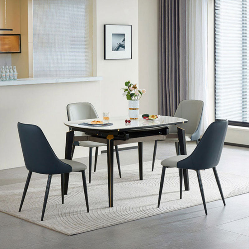 White Contemporary Round Stone Dining Table with Double Drop Leaf