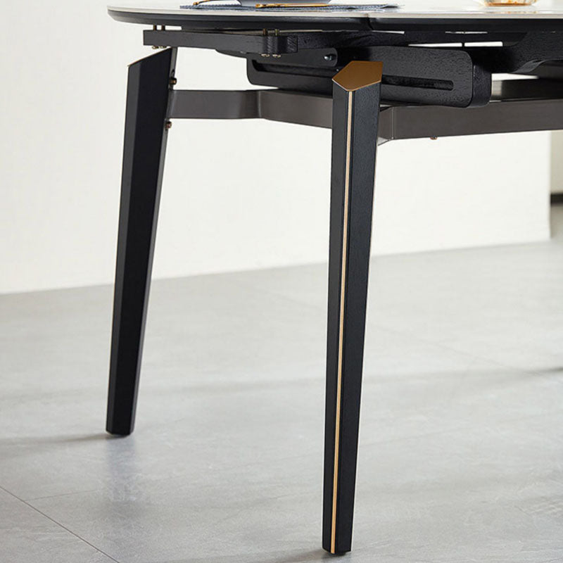 White Contemporary Round Stone Dining Table with Double Drop Leaf