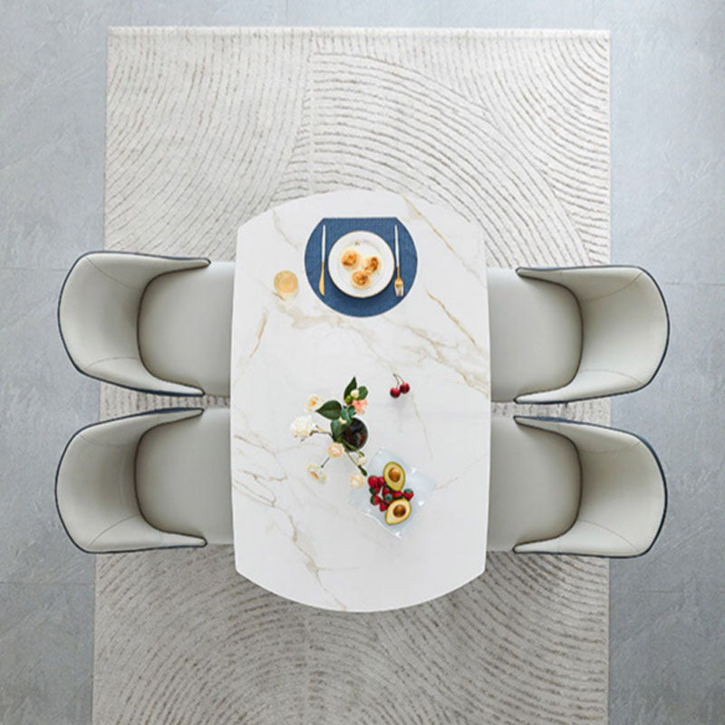White Contemporary Round Stone Dining Table with Double Drop Leaf