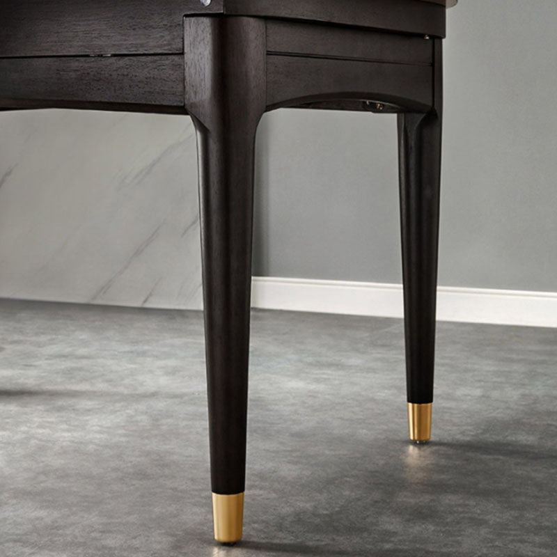 Contemporary Gray Round Stone Dining Table with 4 Wooden Foot