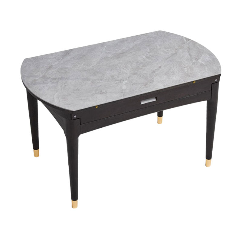 Contemporary Gray Round Stone Dining Table with 4 Wooden Foot