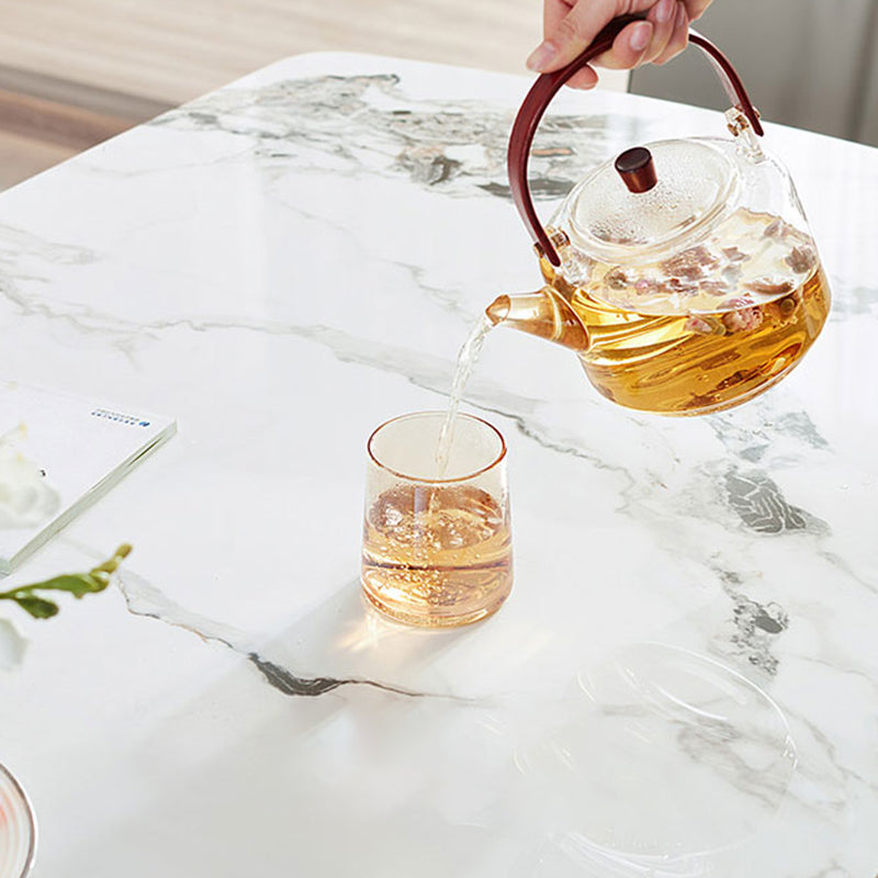 Contemporary White Rectangular Stone Dining Table with Steel X-Base