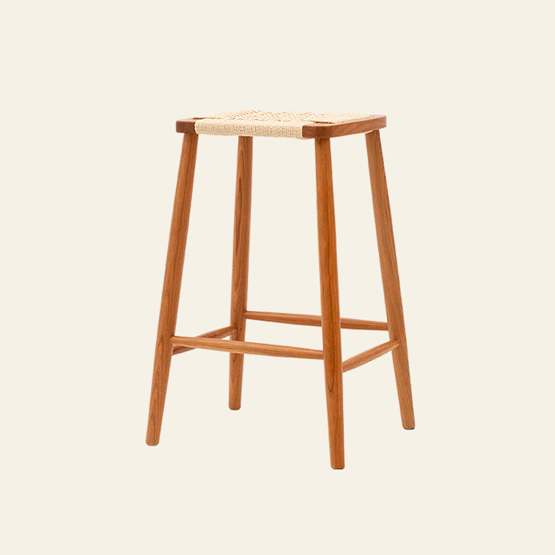 Contemporary Cherry Solid Wood Backless Bar Stool with Footrest