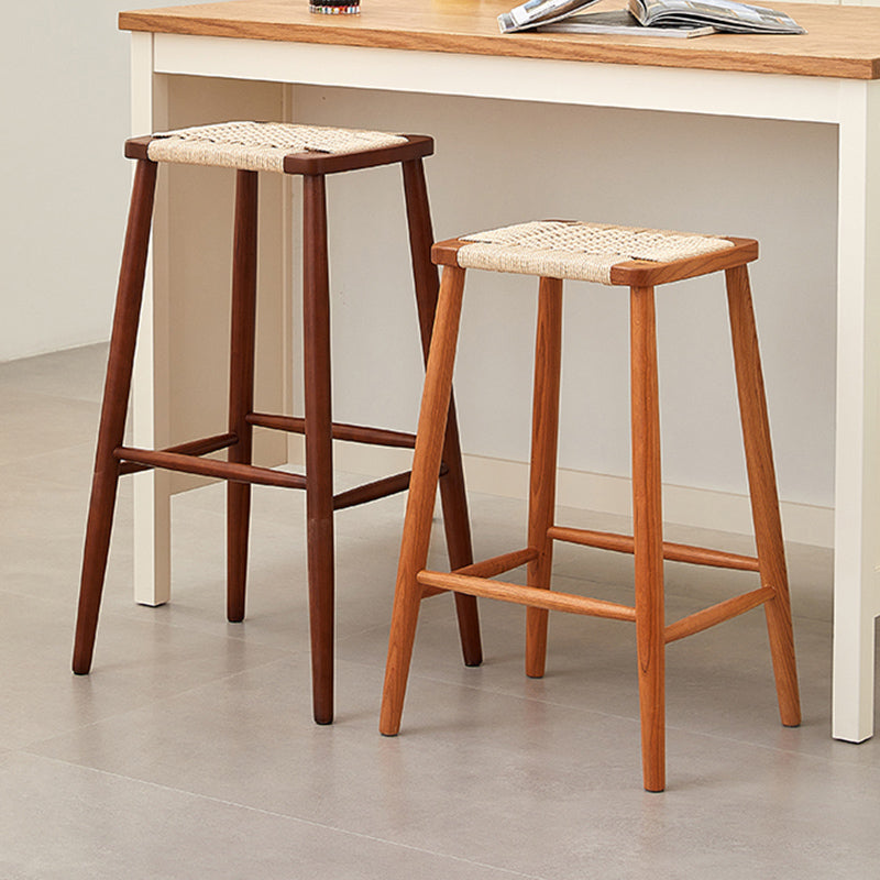 Contemporary Cherry Solid Wood Backless Bar Stool with Footrest