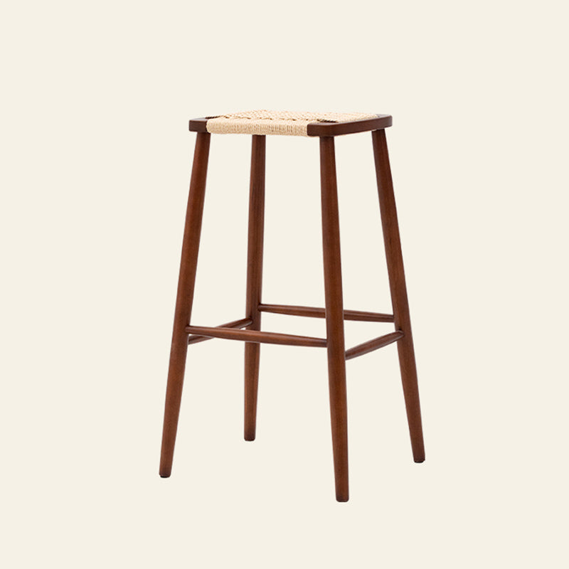 Contemporary Cherry Solid Wood Backless Bar Stool with Footrest