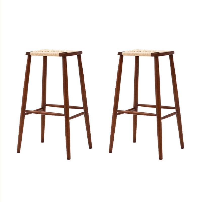Contemporary Cherry Solid Wood Backless Bar Stool with Footrest